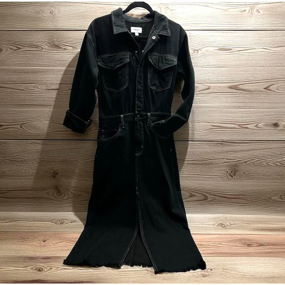 Pistola Women's Amira Long Sleeve Denim Jean Sheath Midi Dress In Noir Size S - Picture 2 of 12